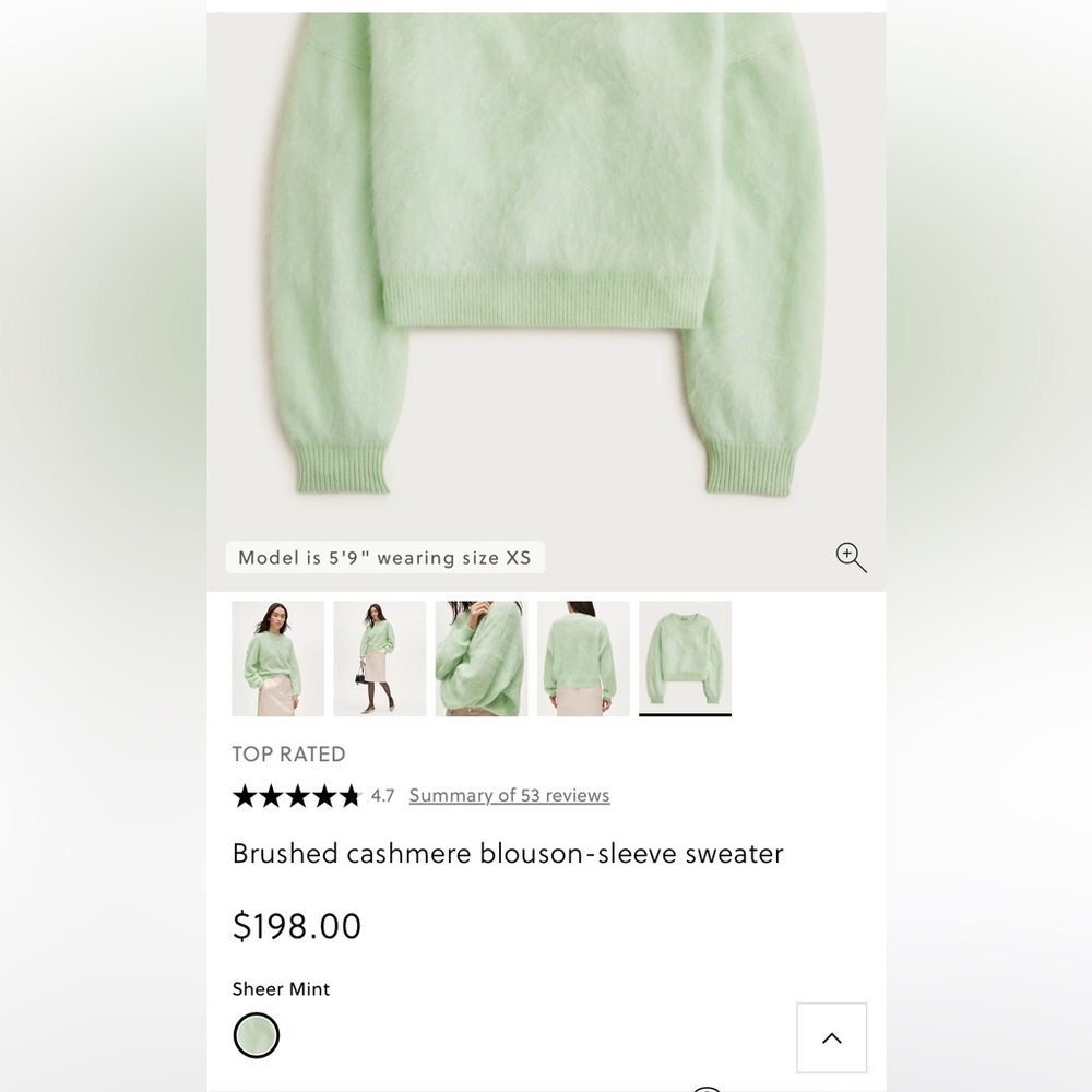 NWT J. Crew Top Rated Brushed Cashmere Blouson- Sleeve Sweater Sheer Mint - Picture 3 of 11